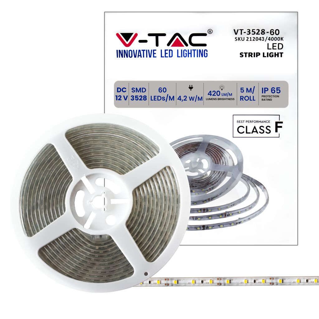 Anteprima Strip LED SMD3528 5m 12V 4000K IP65 V-TAC