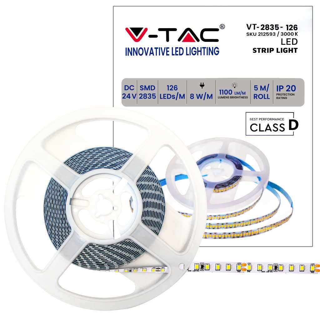Anteprima Strip LED SMD2835 8W/m 5m 3000K V-TAC