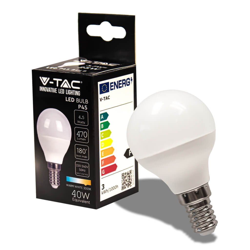 Lampadina LED E14 4,5W P45 3000K 470lm 180° V-TAC