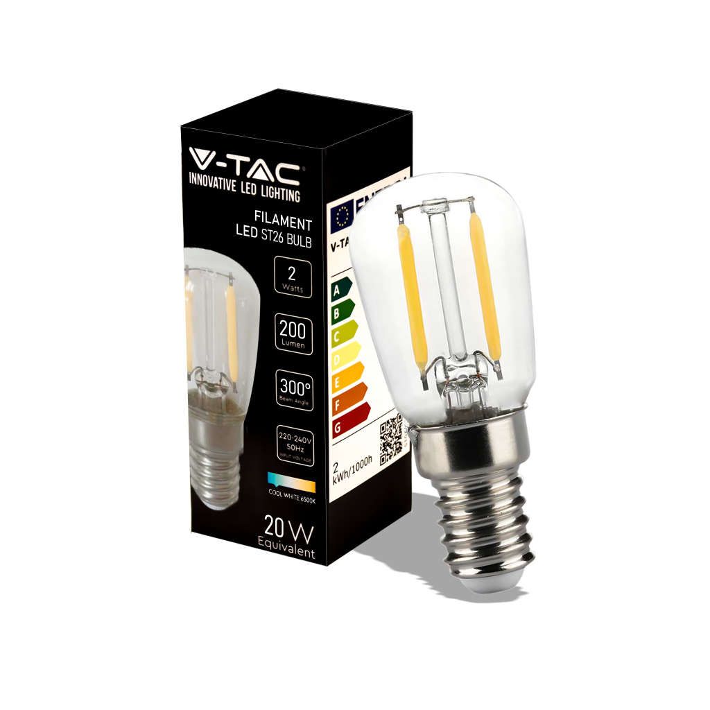 Anteprima Lampadina LED E14 2W ST26 Filamento 6500K Vetro Trasparente V-TAC