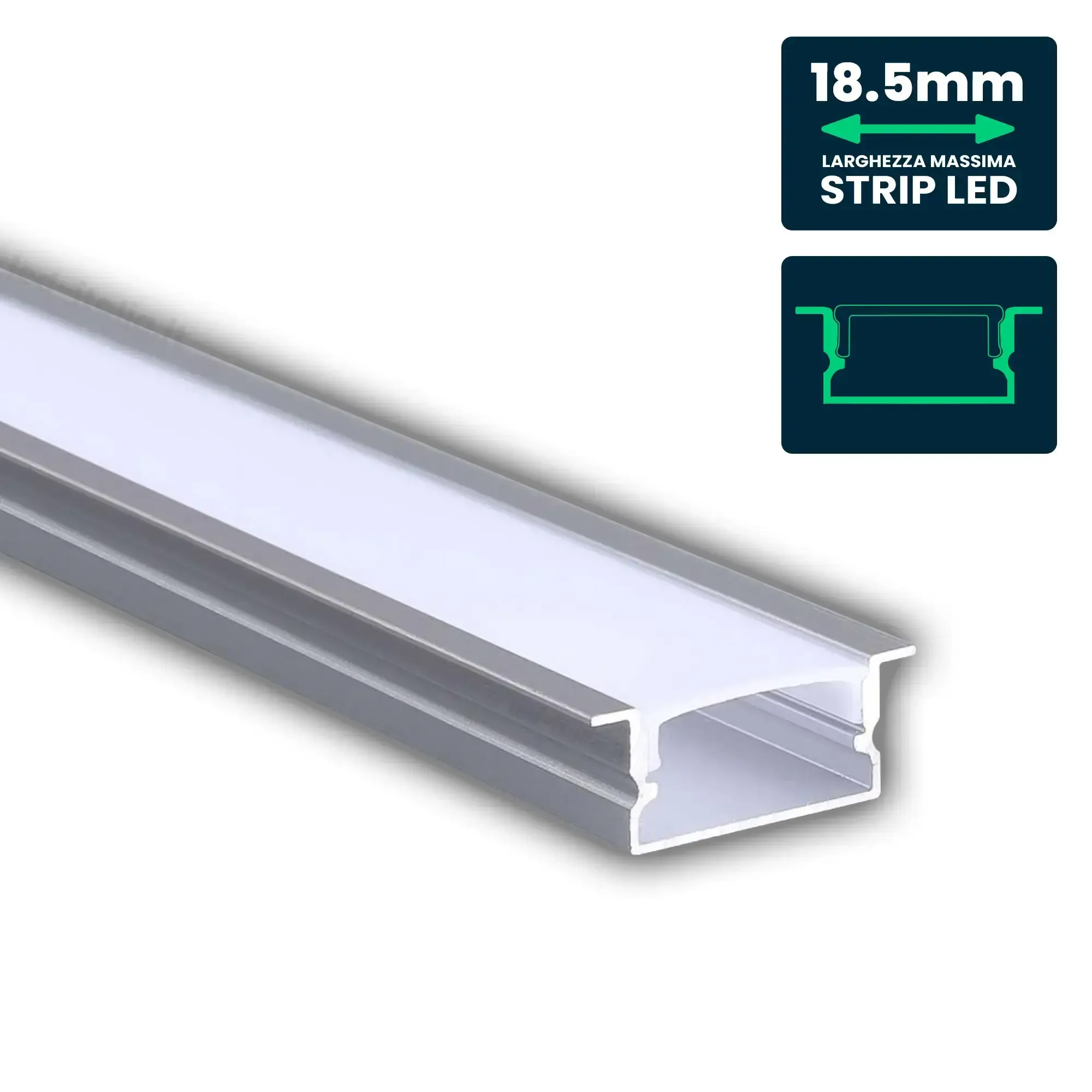 Anteprima Profilo Lineare da Incasso per Strip LED 18,5mm 10x26mm Argento 2m V-TAC