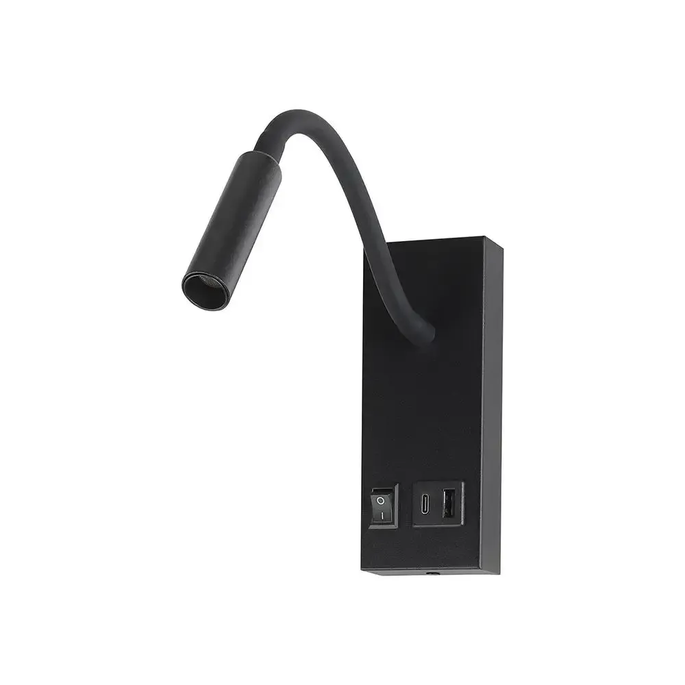 Anteprima Applique LED 3W con USB/PD nera V-TAC