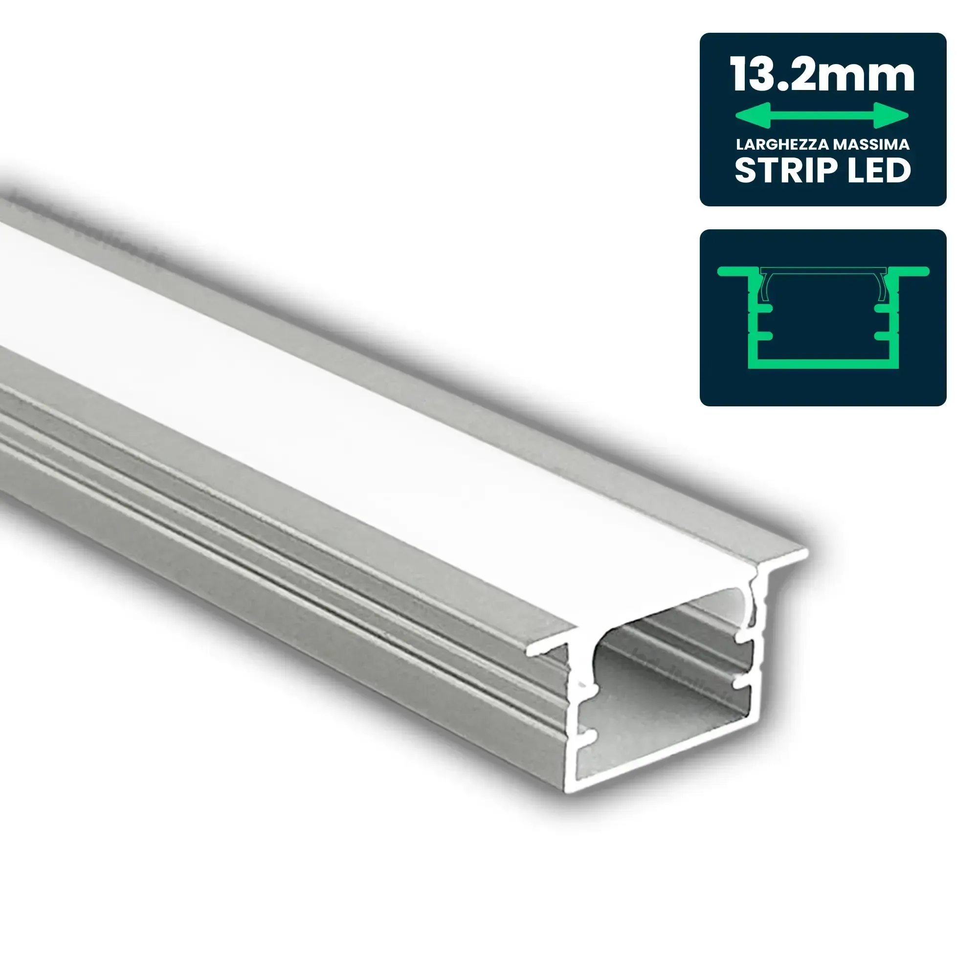 Anteprima Profilo Lineare da Incasso per Strip LED 13,2mm in Alluminio Argento 2m V-TAC