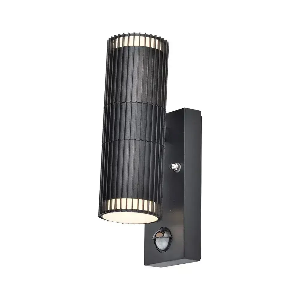 Anteprima Applique da Esterno 2xGU10 Cilindrica Nera con Sensore PIR IP44V-TAC