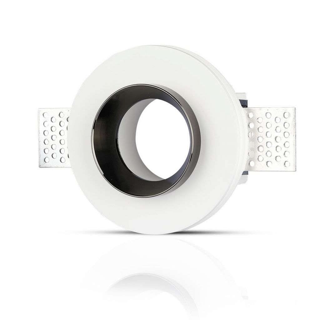 Anteprima Portafaretto Rotondo da Incasso GU10 GU5.3 in Gesso Bianco-Cromato Ø100mm V-TAC