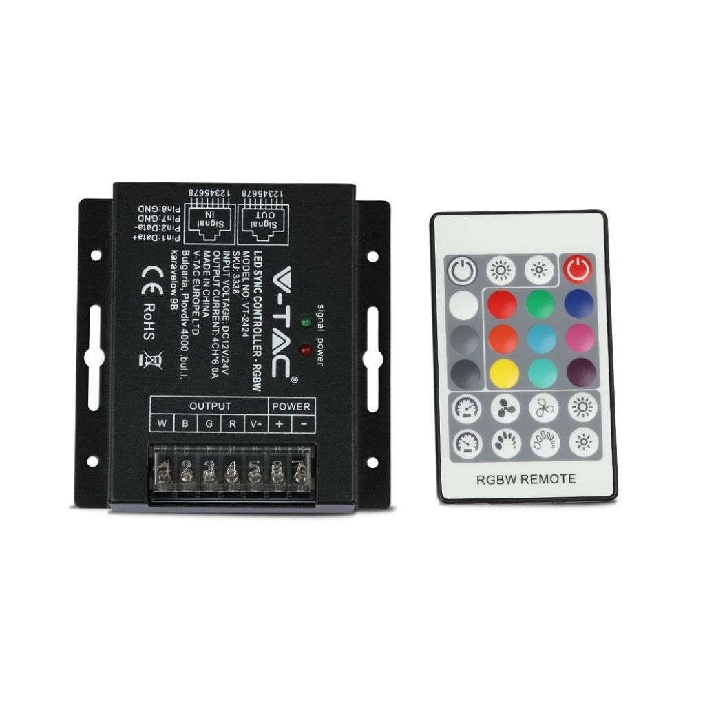 Anteprima Controller Dimmer RF 2,4GHz RGBW 4 Canali 24A con Telecomando 24 Tasti V-TAC