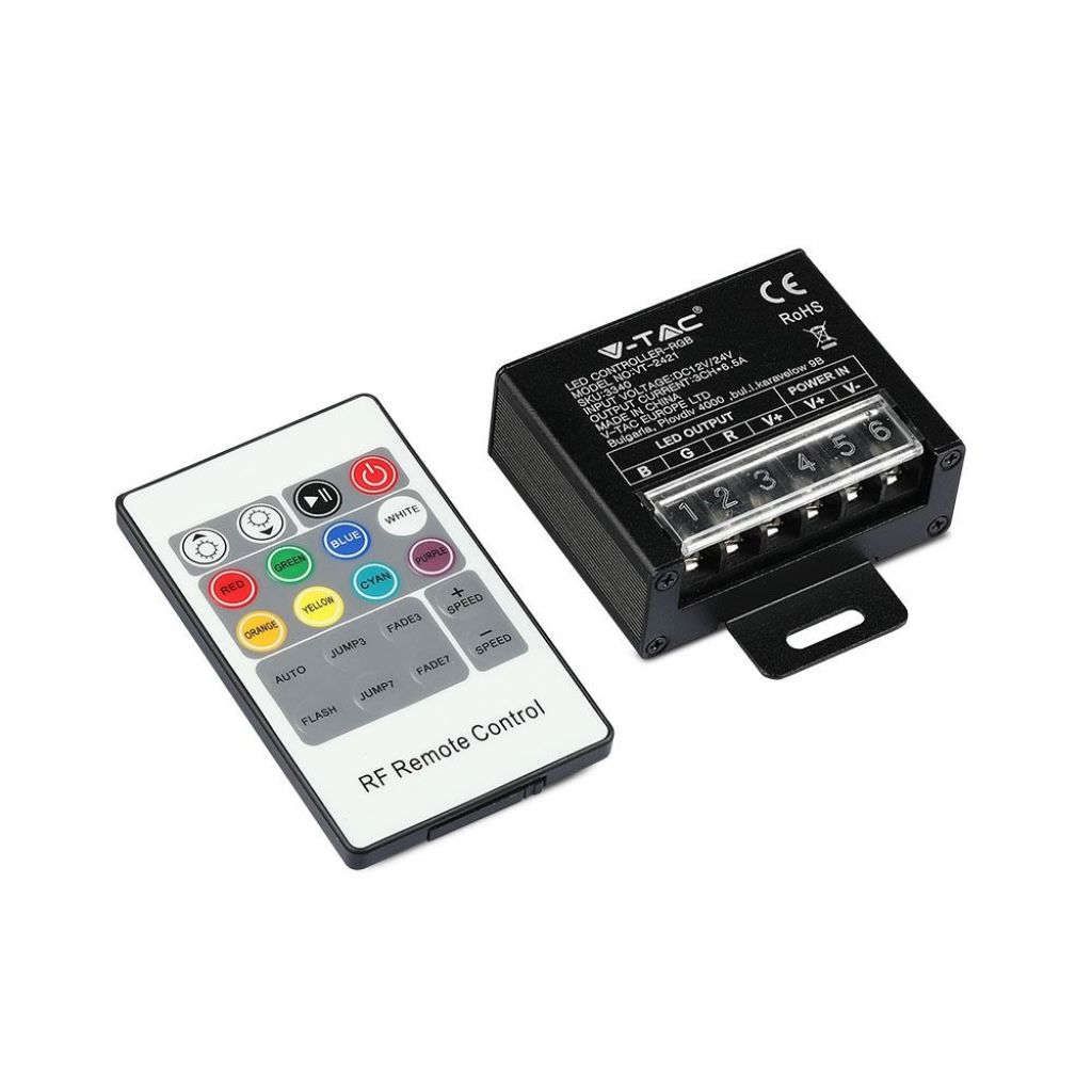 Anteprima Controller Dimmer RF 2,4GHz RGB 3 Canali 19,5A con Telecomando 20 Tasti V-TAC
