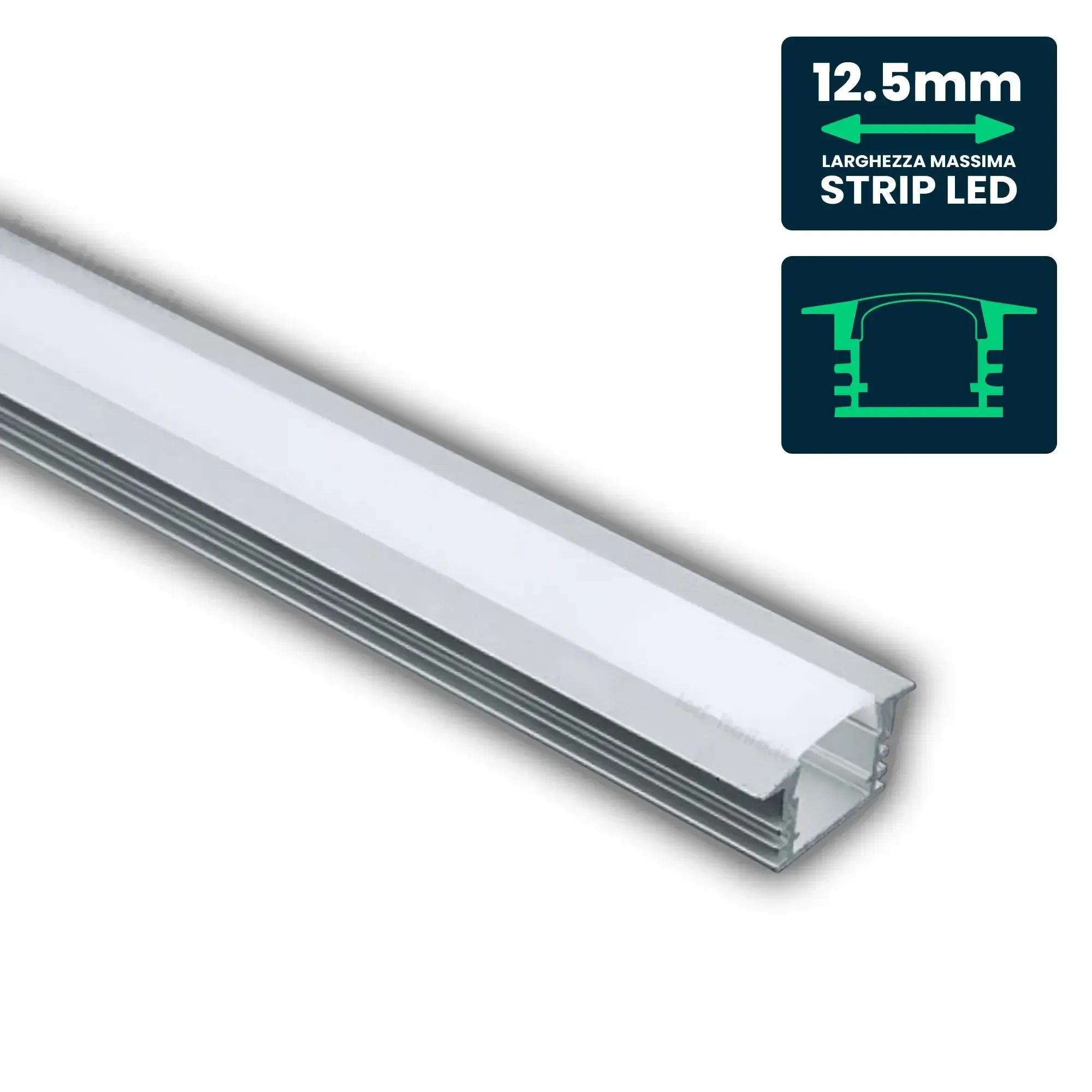 Anteprima Profilo da Incasso per Strip LED 12,5mm in Alluminio Argento 24,5x12,2mm 2m V-TAC