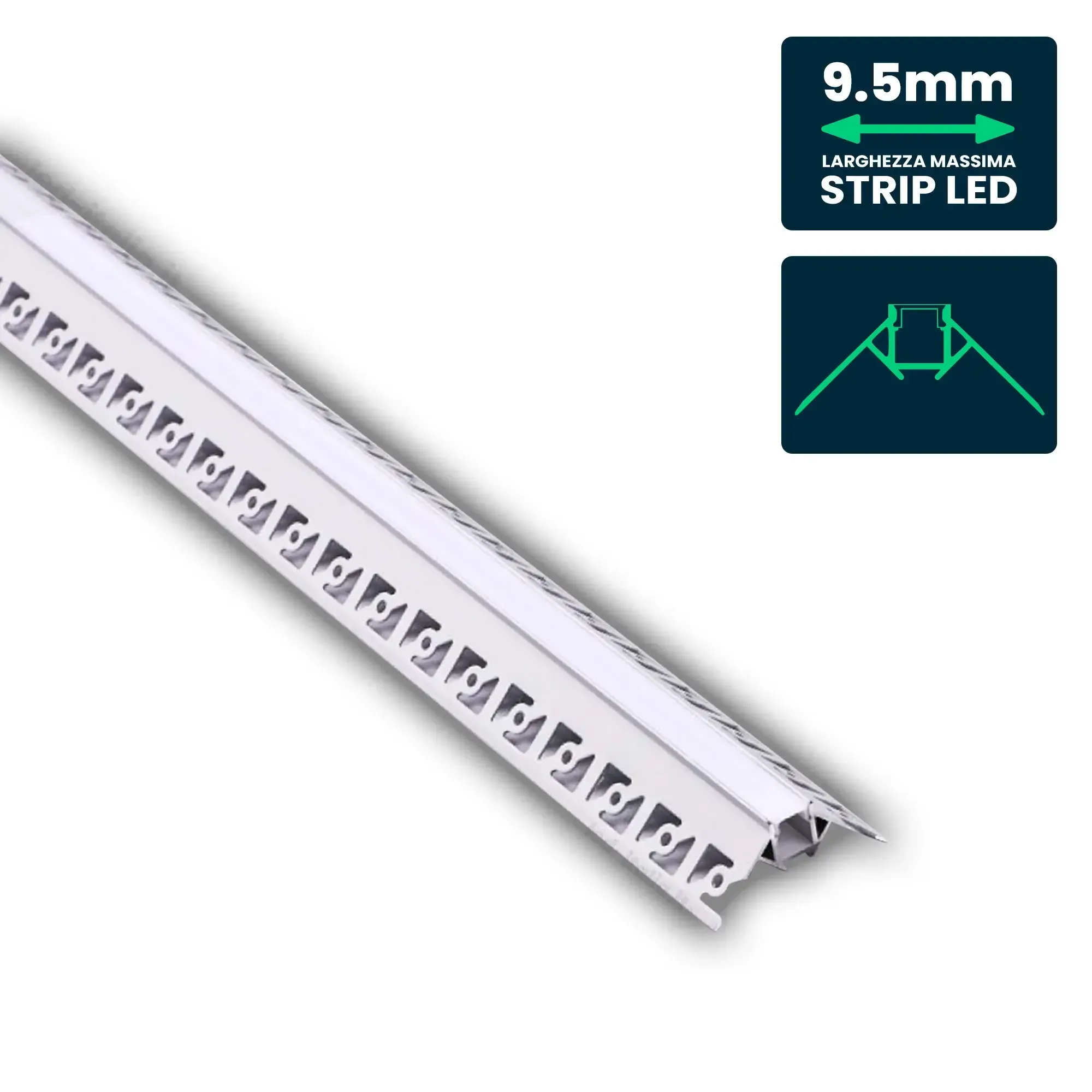 Anteprima Profilo Angolare Interno da Incasso per Cartongesso e Strip LED 2m V-TAC