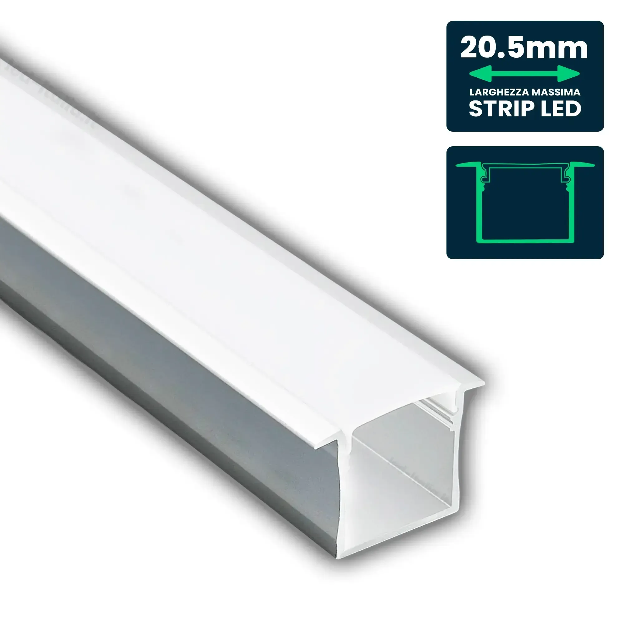 Anteprima Profilo Lineare da Incasso per Strip LED 20,5mm 30x20,5mm Argento 2m V-TAC
