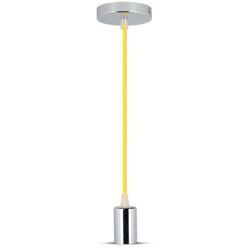 Anteprima Portalampada a Sospensione E27 Cilindrico Cromato con Cavo Giallo 1m V-TAC