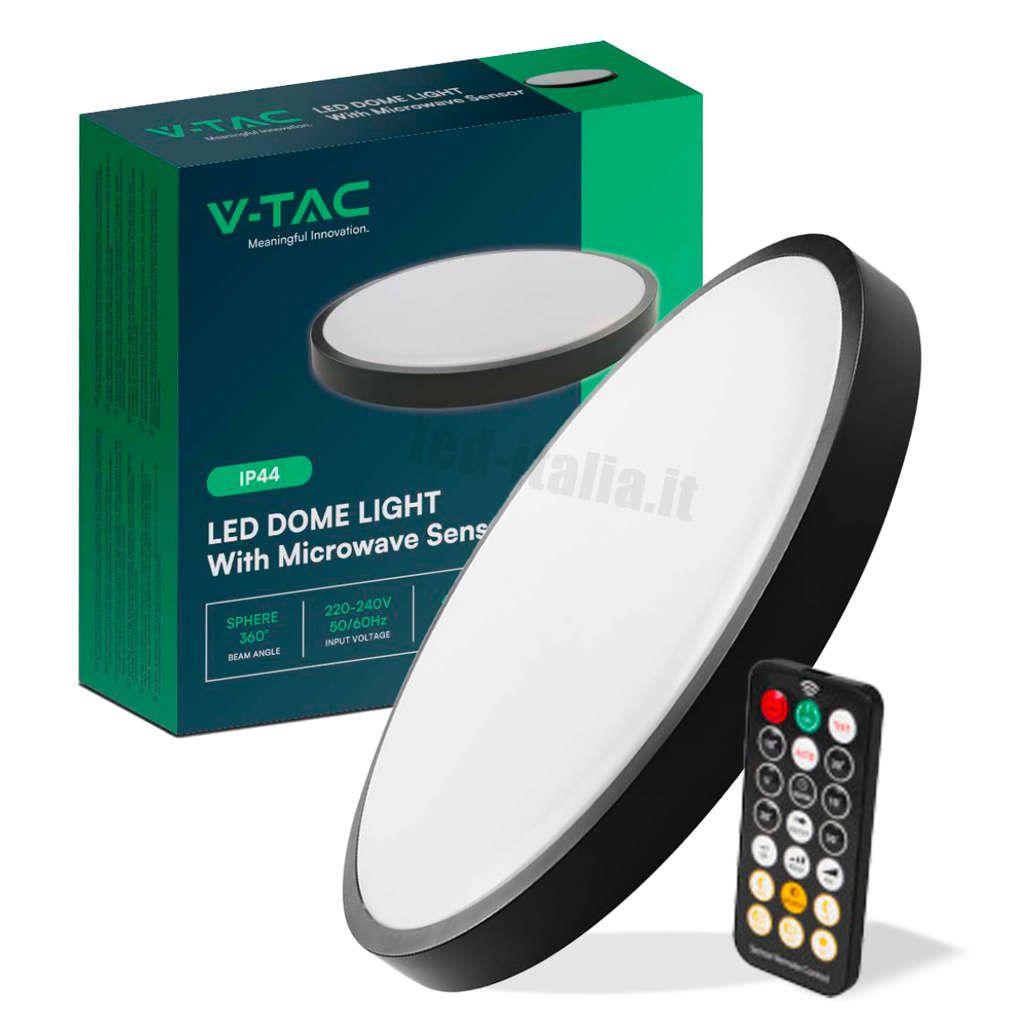 Anteprima Plafoniera LED Rotonda 36W 4000K 3820lm Nera con Sensore Microonde e Telecomando IP44 V-TAC