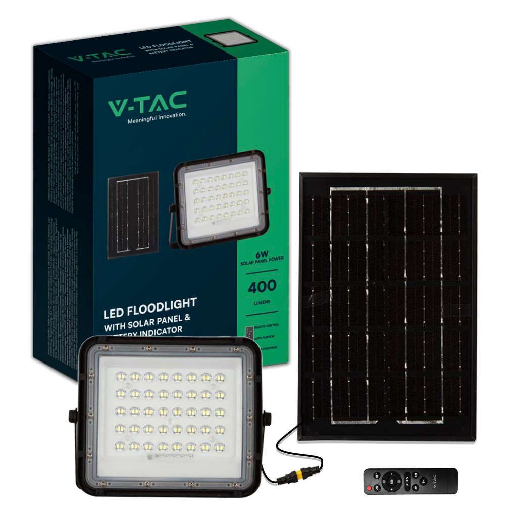 Faro LED solare 6W 4000K con telecomando V-TAC
