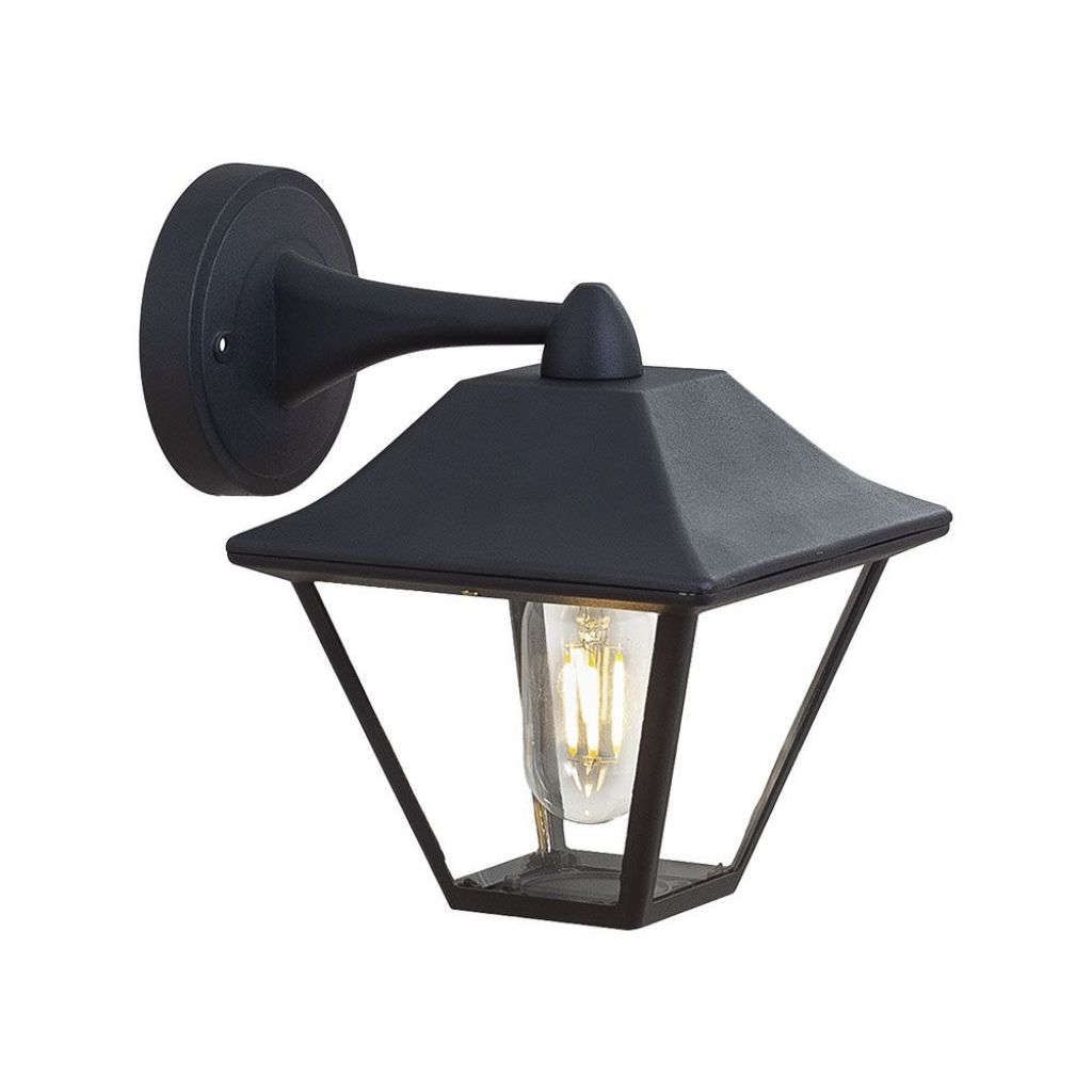 Anteprima Applique da Esterno E27a Lanterna Discendente Nera con Vetro IP44V-TAC