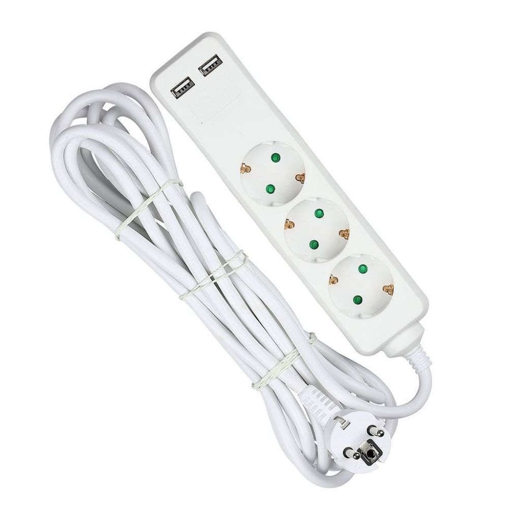 Anteprima Multipresa 5m 3 Schuko 2 USB-A bianca V-TAC