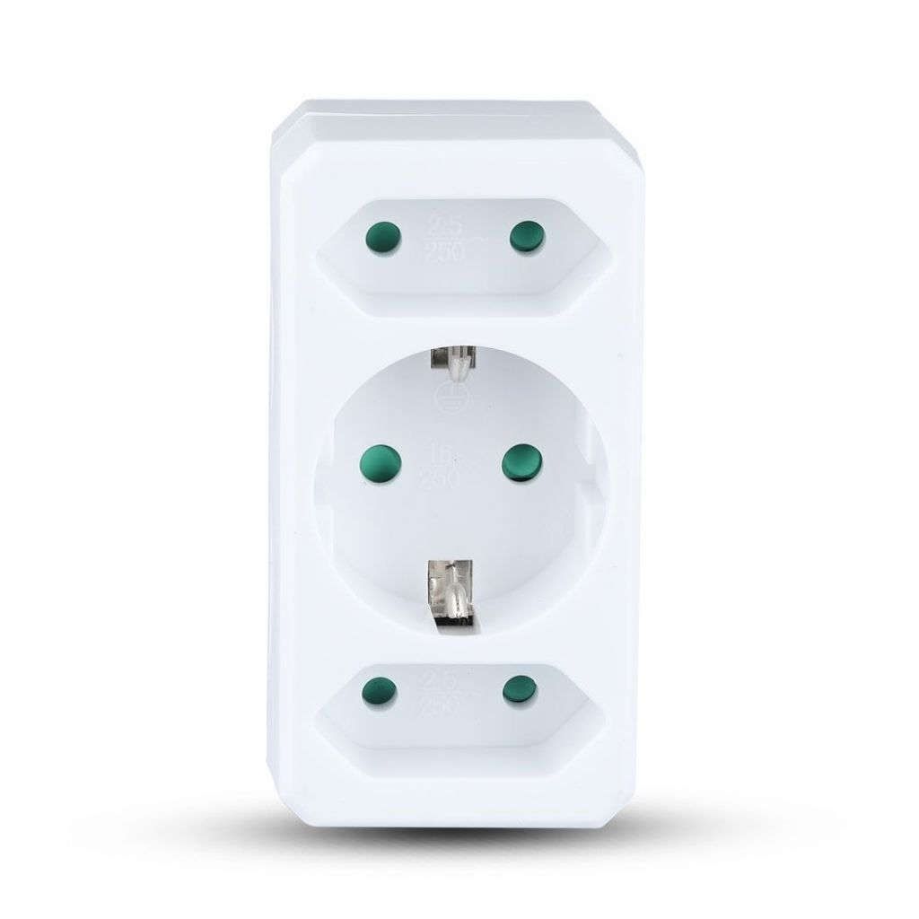 Anteprima Adattatore Multipresa Bianco con 2 Prese EU 2,5A e Presa Schuko 16A 93,1x48x75,3mm V-TAC