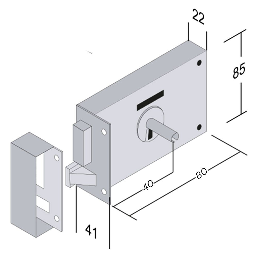 Anteprima Serratura per portoncini da applicare Bonaiti 175 E40 destra scatola 80 mm a 4 molle - 2 pezzi