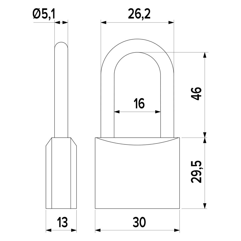Anteprima Lucchetto rettangolare ISEO 30 mm ad arco lungo - 10 pezzi