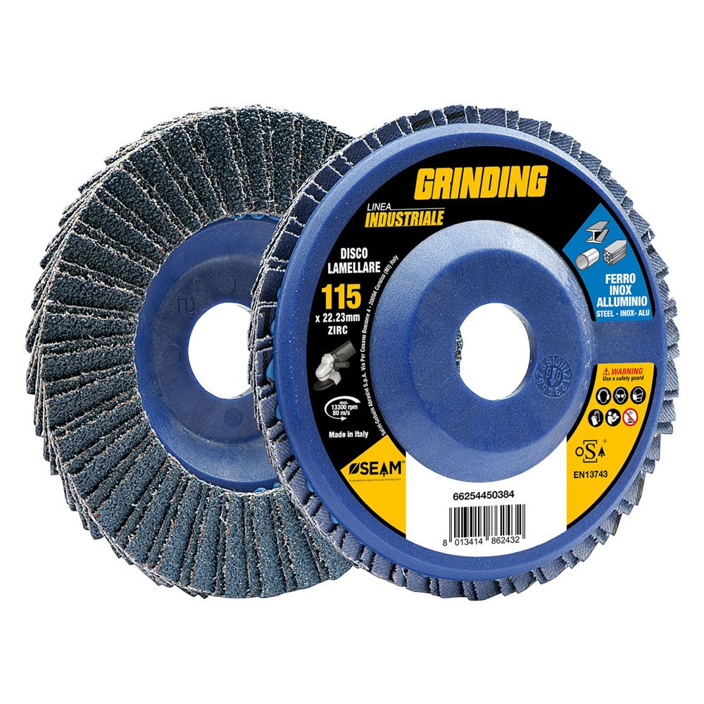Anteprima Disco lamellare per acciaio inox Grinding Linea Industriale ø 115 mm grana 40, tela in ossido di zirconio - 10 pezzi