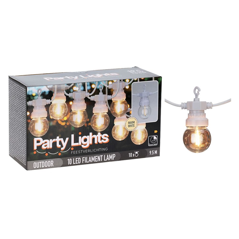 Anteprima Catena luminosa LED Party Lights 10 lampade A60 luce calda con timer