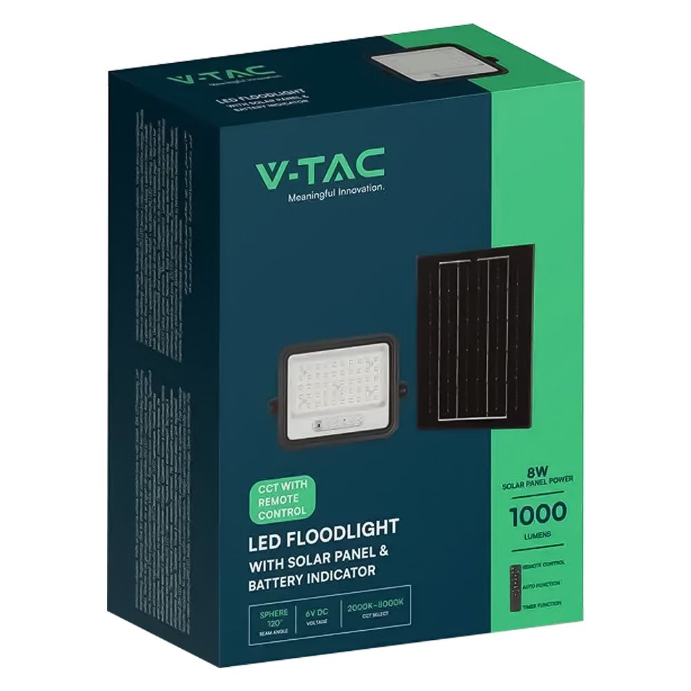 Anteprima Proiettore LED solare VTAC CCT 100 W 1000 lumen con telecomando, IP65