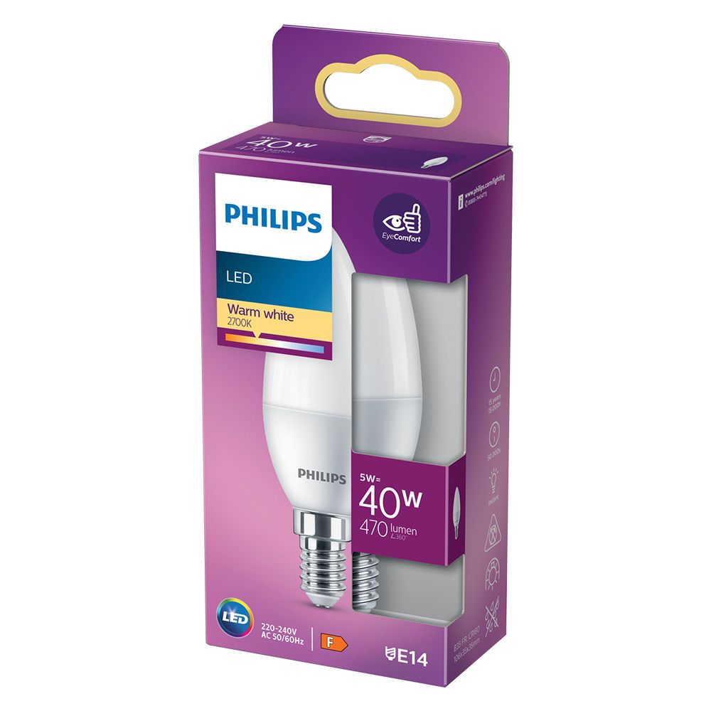 Anteprima Lampadina LED oliva Philips E14 4,9 W equivalente 40 W luce calda 2700K 470 lm - 4 pezzi