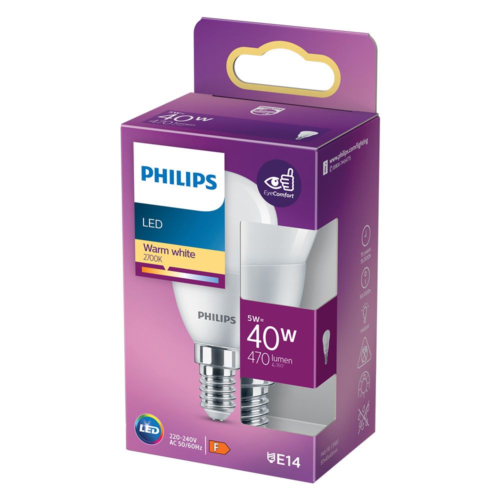 Anteprima Lampadina LED sfera Philips E14 4,9 W equivalente 40 W luce calda 2700K 470 lm - 4 pezzi