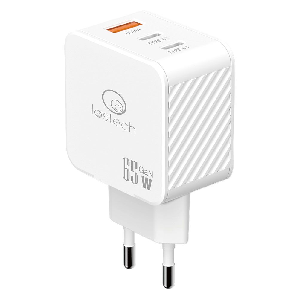 Anteprima Caricabatteria da muro Lostech 65 W con 2 USB-C e 1 USB-A