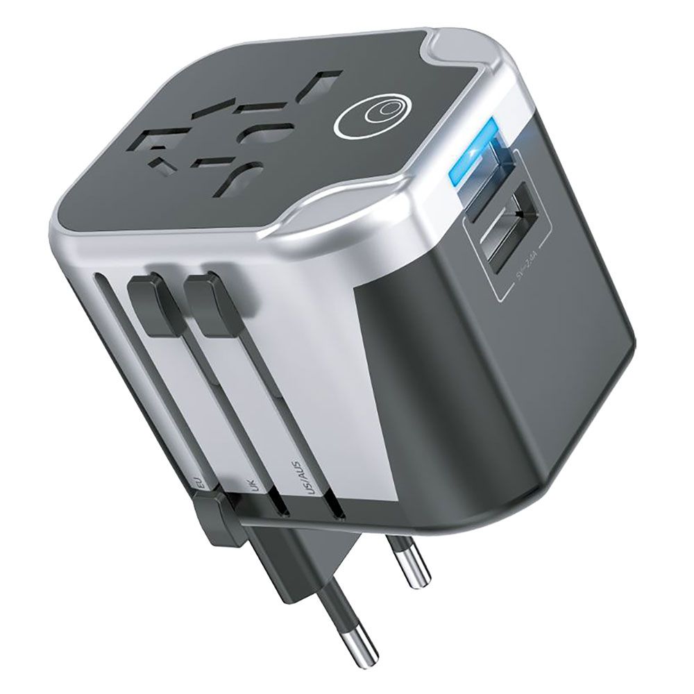 Anteprima Adattatore caricatore da viaggio Lostech 12 W con spine EU, UK, US e AUS e 2 USB